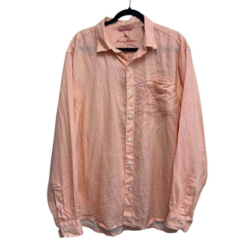 Tommy Bahama Linen Button Up Shirt Peach Oversized Large
